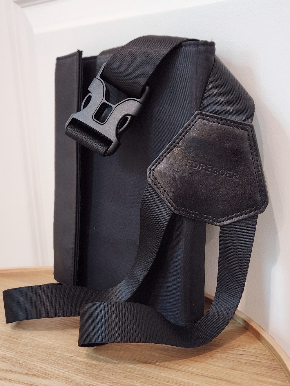 Foregoer Black Men’s Nylon And Leatger Crossbody Sling Bag